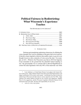 Political Fairness in Redistricting: What Wisconsin’S Experience Teaches