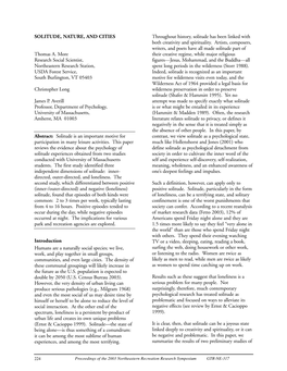 SOLITUDE, NATURE, and CITIES Thomas A. More Research Social Scientist, Northeastern Research Station, USDA Forest Service, South