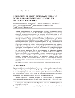 Institutions of Direct Democracy in People Power Implementation Mechanism in the Republic of Kazakhstan