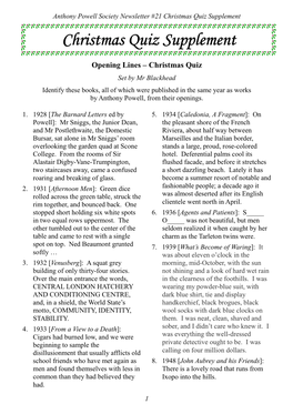 Christmas Quiz Supplement Christmas Quiz Supplement