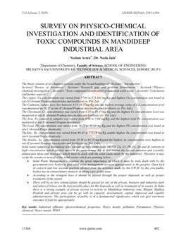 Survey on Physico-Chemical Investigation and Identification of Toxic Compounds in Mandideep Industrial Area