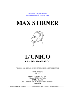 Max Stirner L'unico