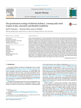 The Germination Ecology of Helonias Bullata L. (Swamp Pink) with Respect