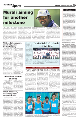 Murali Aiming for Another Milestone