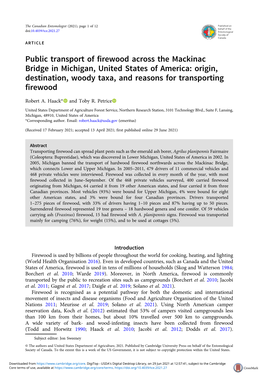 Public Transport of Firewood Across the Mackinac Bridge in Michigan, United States of America: Origin, Destination, Woody Taxa, and Reasons for Transporting Firewood