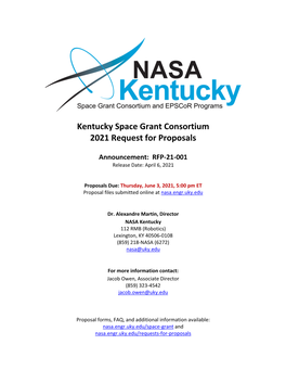 Kentucky Space Grant Consortium 2021 Request for Proposals