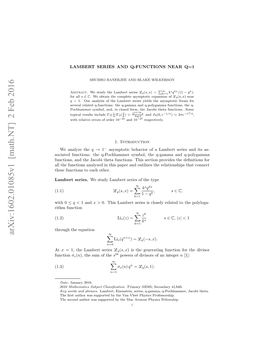 Arxiv:1602.01085V1 [Math.NT] 2 Feb 2016 12 Li (1.2) Function Rithm at Ih0 with (1.1) Series