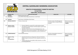 21 April 2016 CQSA Office, Rockhampton AGENDA ITEM NOTES on DISCUSSION RESOLUTON OUTCOME 1