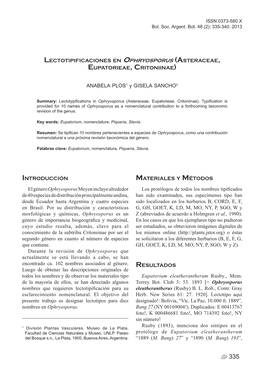 A. Plos Y G. Sancho - Lectotipificaciones Enissn Ophryosporus 0373-580 X Bol