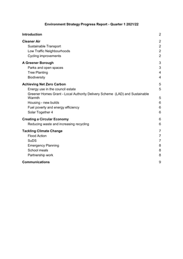 Environment Strategy Progress Report - Quarter 1 2021/22