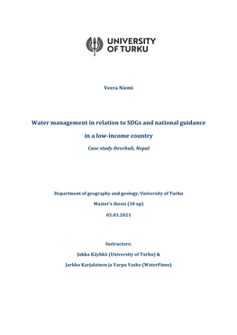 Water Management in Relation to Sdgs and National Guidance
