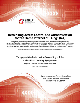 Rethinking Access Control and Authentication for the Home Internet of Things (Iot)