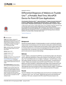 Differential Diagnosis of Malaria on Truelab Uno®, a Portable, Real