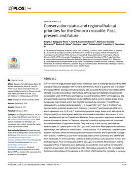 Conservation Status and Regional Habitat Priorities for the Orinoco Crocodile: Past, Present, and Future