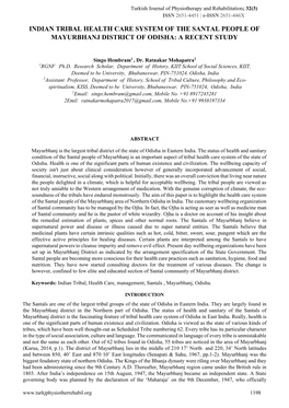 Indian Tribal Health Care System of the Santal People of Mayurbhanj District of Odisha:A Recent