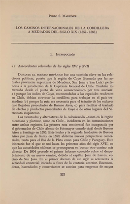 LOS CAMINOS INTERNACIONALES DE LA CORDILLERA a MEDIADOS DEL Slglo X1X (1852 -1863)