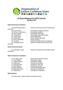 6Th Special Meeting of the OECS Authority 19Th March 2021