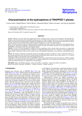 Characterisation of the Hydrospheres of TRAPPIST-1 Planets Lorena Acuña1, Magali Deleuil1, Olivier Mousis1, Emmanuel Marcq2, Maëva Levesque1, and Artyom Aguichine1