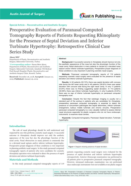 Preoperative Evaluation of Paranasal Computed Tomography Reports of Patients Requesting Rhinoplasty for the Presence of Septal D
