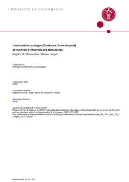 Laevicaudata Catalogus (Crustacea: Branchiopoda): an Overview of Diversity and Terminology