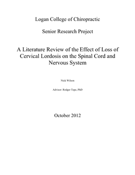 A Literature Review of Theeffect of Loss of Cervical Lordosis on The