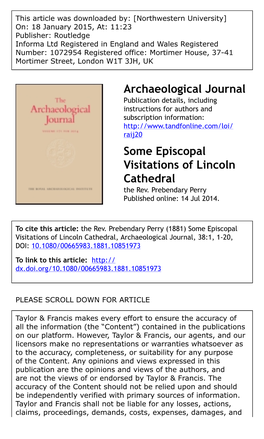 Archaeological Journal Some Episcopal Visitations of Lincoln
