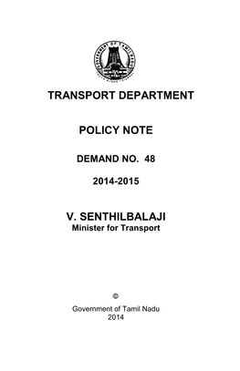 Transport Department Policy Note V. Senthilbalaji