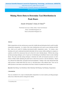 Mining Metro Data to Determine Taxi Distribution in Peak Hours