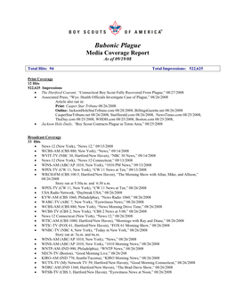 Bubonic Plague Media Coverage Report As of 09/19/08