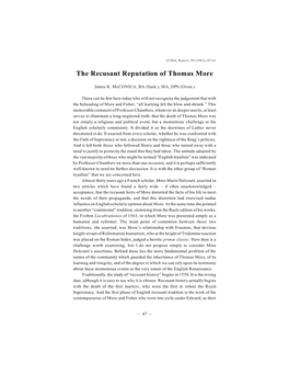 The Recusant Reputation of Thomas More