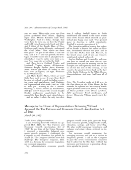 Message to the House of Representatives Returning Without Approval the Tax Fairness and Economic Growth Acceleration Act of 1992 March 20, 1992