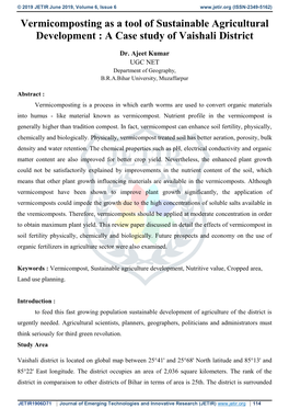 Vermicomposting As a Tool of Sustainable Agricultural Development : a Case Study of Vaishali District