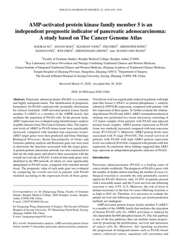 AMP‑Activated Protein Kinase Family Member 5 Is an Independent Prognostic Indicator of Pancreatic Adenocarcinoma: a Study Based on the Cancer Genome Atlas