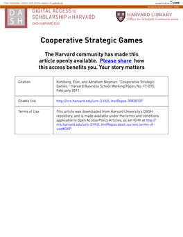 Cooperative Strategic Games