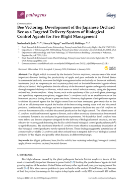 Bee Vectoring: Development of the Japanese Orchard Bee As a Targeted Delivery System of Biological Control Agents for Fire Blight Management