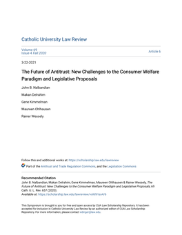 The Future of Antitrust: New Challenges to the Consumer Welfare Paradigm and Legislative Proposals