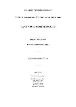 Select Committee on Home Schooling Inquiry Into Home