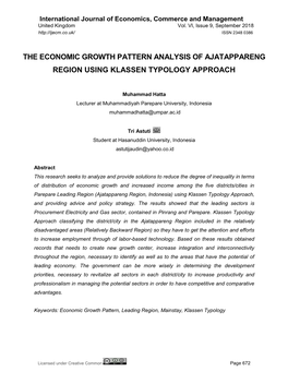 The Economic Growth Pattern Analysis of Ajatappareng Region Using Klassen Typology Approach