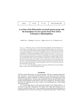 Revision of the Rhinolophus Maclaudi Species Group with the Description of a New Species from West Africa (Chiroptera: Rhinolophidae)