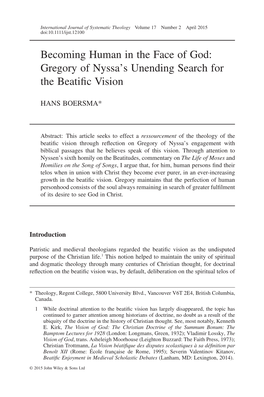 Becoming Human in the Face of God: Gregory of Nyssas Unending