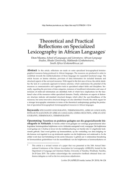 Theoretical and Practical Reflections on Specialized Lexicography In