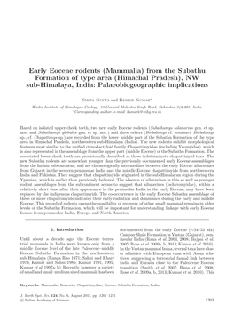 Himachal Pradesh), NW Sub-Himalaya, India: Palaeobiogeographic Implications