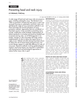 Preventing Head and Neck Injury Br J Sports Med: First Published As on 23 May 2005