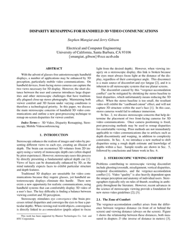 Disparity Remapping for Handheld 3D Video Communications