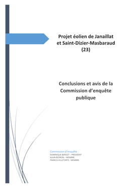 Projet Éolien De Janaillat Et Saint-Dizier-Masbaraud (23)