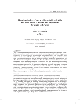 Clonal Variability of Native Willows (Salix Pylicifolia and Salix Lanata) in Iceland and Implications for Use in Restoration