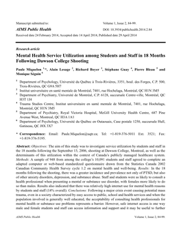 Mental Health Service Utilization Among Students and Staff in 18 Months Following Dawson College Shooting