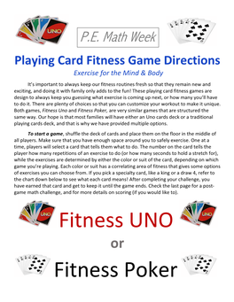 Playing Card Fitness Game Directions Exercise for the Mind & Body