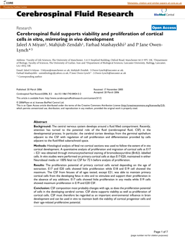 Cerebrospinal Fluid Research Biomed Central