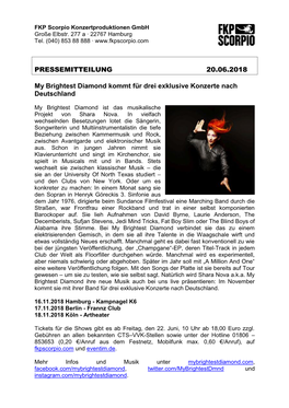 PRESSEMITTEILUNG 20.06.2018 My Brightest Diamond Kommt Für Drei